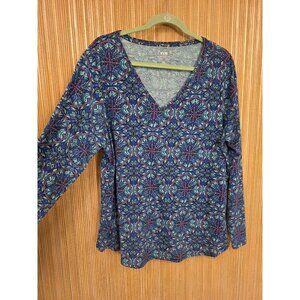 Evri Everyday Tee V-Neck Relaxed Fit 0X Womens Multicolor Long Sleeve Cotton
